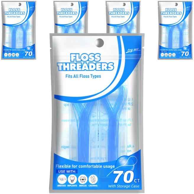 닥터치카 FLOSS THREADERS 교정용 브릿지 치실 홀더, 70개입, 5개