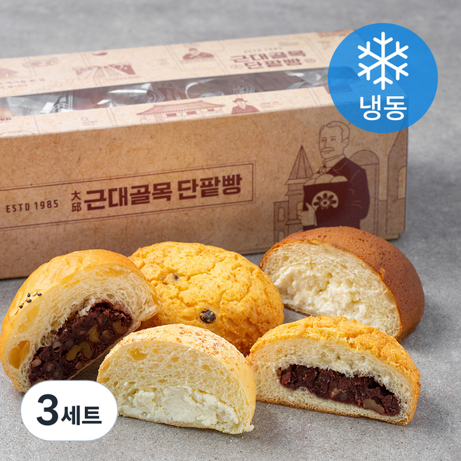 근대골목단팥빵 근대골목 단팥빵 110g + 소보로 단팥빵 80g + 콩떡콩떡 105g + 크림치즈 70g + 치즈라떼번 75g (냉동), 440g, 1개입, 3세트