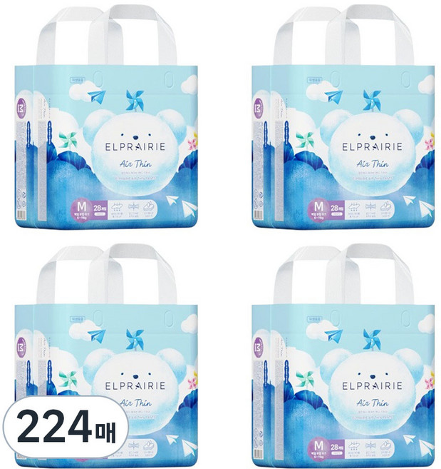 엘프레리 에어씬 팬티형 기저귀, 224매, 중형(M)