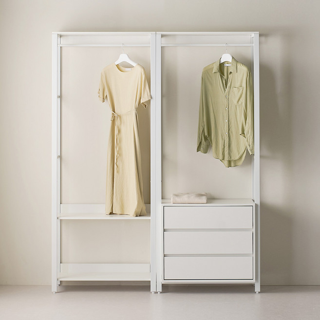 웰퍼니쳐 모우 드레스룸 시스템행거 1단 행거형 + 서랍형 세트 방문설치, 화이트