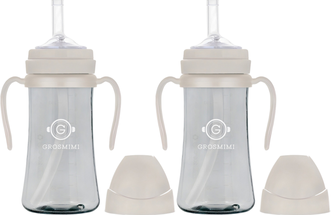 그로미미 PPSU 빨대컵, 300ml, 2개, 크림베이지