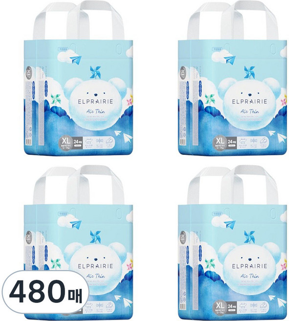 엘프레리 에어씬 팬티형 기저귀, 480매, 특대형(XL)