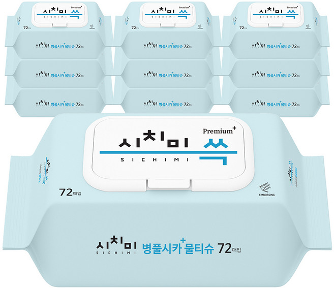 시치미 쓱 병풀시카 플러스 아기물티슈 캡형, 70g, 72매, 10개