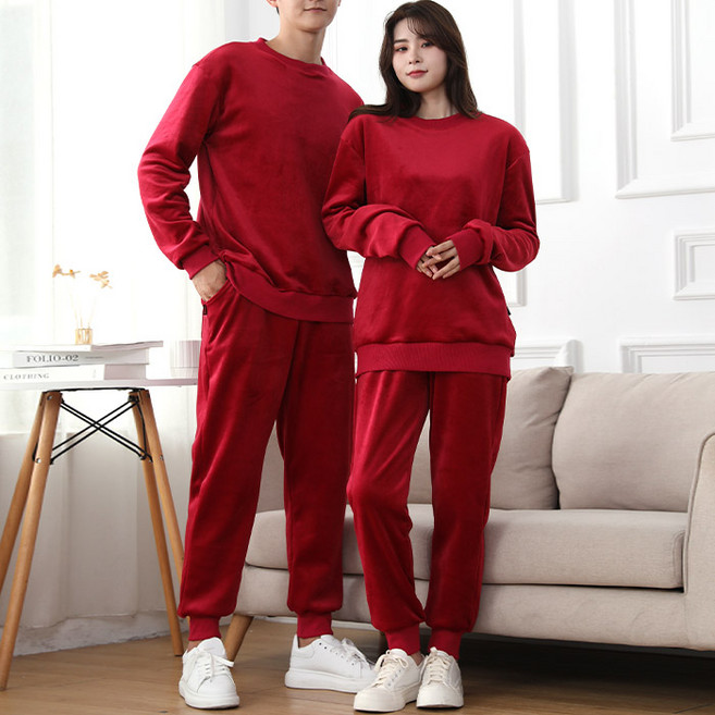 턴키 남녀공용 빅사이즈 벨벳 벨로아 기모 오버핏 트레이닝 상하의 세트 GM3305
