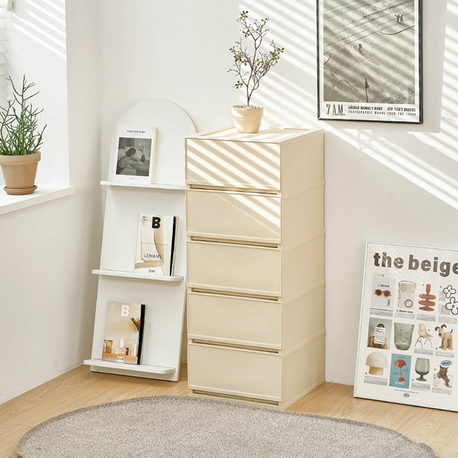 샤바스 컬러스토리 서랍장, 풀컬러 샌드베이지, 5단