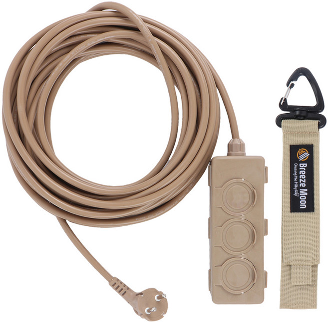 브리즈문 고용량 캠핑 리드선 3구 10m + 비너형 벨크로 스트랩 세트, 탄 베이지, 1세트