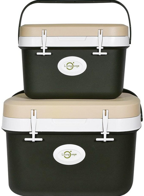 리빙오보제 캠핑 아이스박스 11L + 25L 세트, 카키 + 베이지