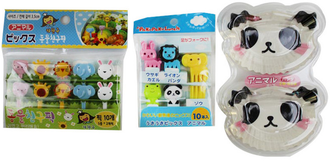 키친구 동물 친구 픽 10p + 동물 포크 픽 10p + 아기 팬더 반찬 컵 16p, 1세트, 1세트