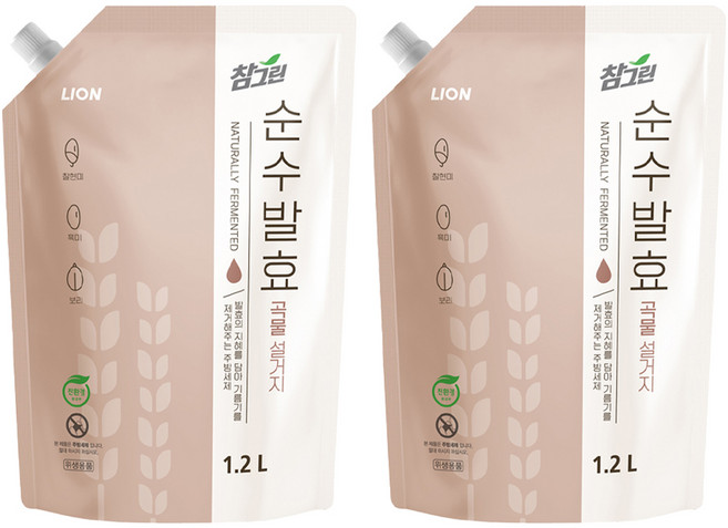 참그린 순수발효 곡물 설거지 주방세제, 1.2L, 2개