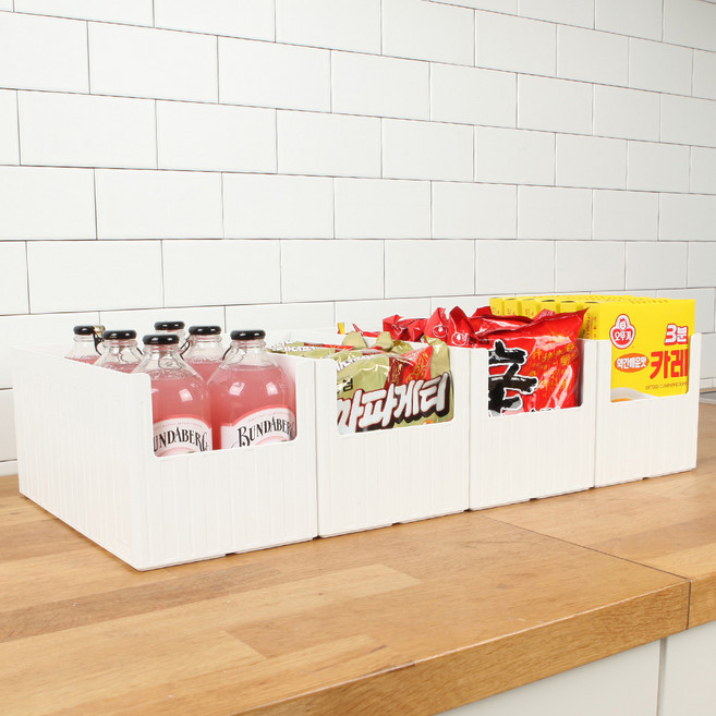 가쯔 국내 제조 팬트리 수납 다용도 정리함, 화이트, 4개