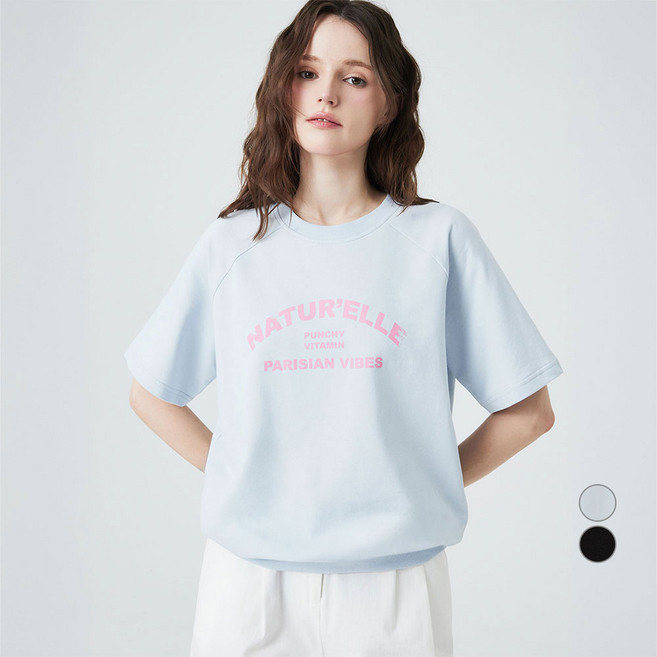 ELLEPARIS 여성용 레터링 프린트 라그란 소매 반팔 스웻셔츠