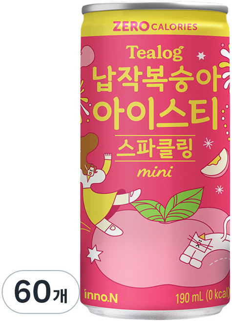 티로그 미니 스파클링 납작 복숭아 아이스티, 190ml, 60개