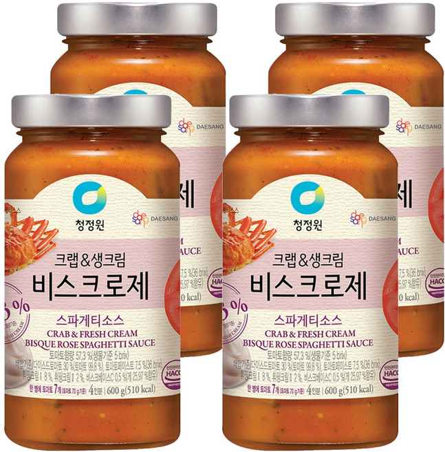 청정원 크랩&생크림 비스크로제 스파게티 파스타소스, 600g, 4개