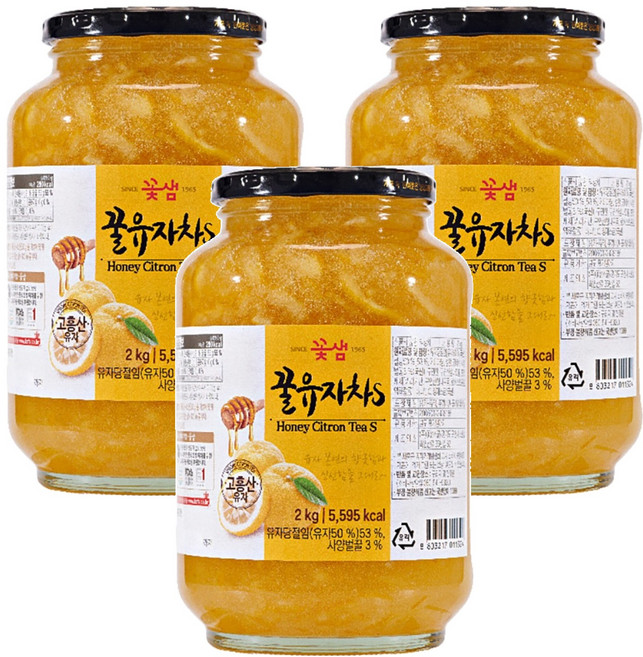 꽃샘 꿀 유자차 S, 2kg, 1개입, 3개