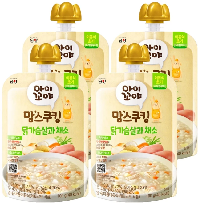 맘스쿠킹 이유식 6개월부터, 100g, 4개, 닭가슴살과 채소 - 쿠팡