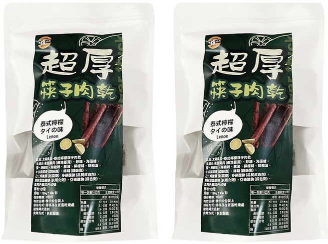 太禓食品 超厚筷子肉乾, 泰式檸檬, 160g, 2包