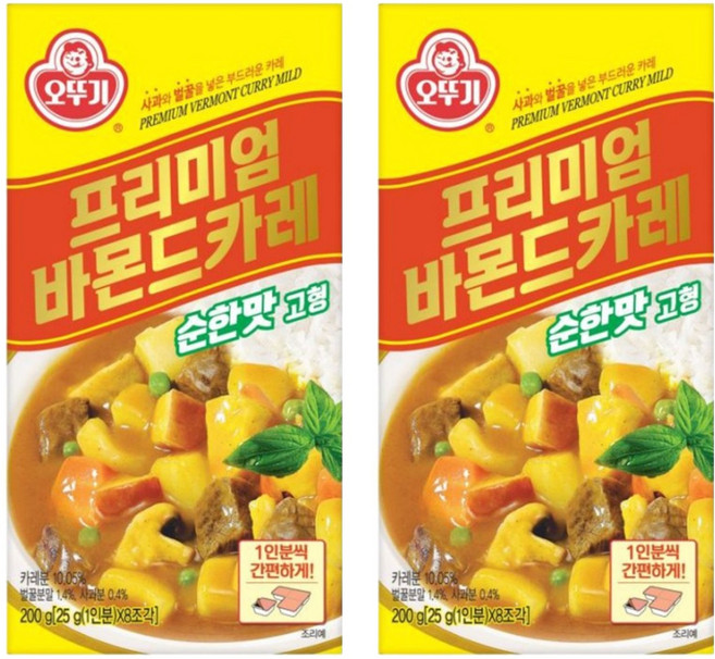 오뚜기 프리미엄 바몬드 카레 순한맛 고형, 200g, 2개