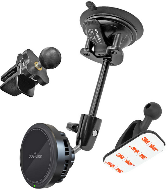 옵시디언 차량용 유리흡착 송풍구 부착 Qi2 맥세이프 e쿨링 핸드폰 고속 무선충전 거치대, 블랙, CT-MW9P_B+CT-H13