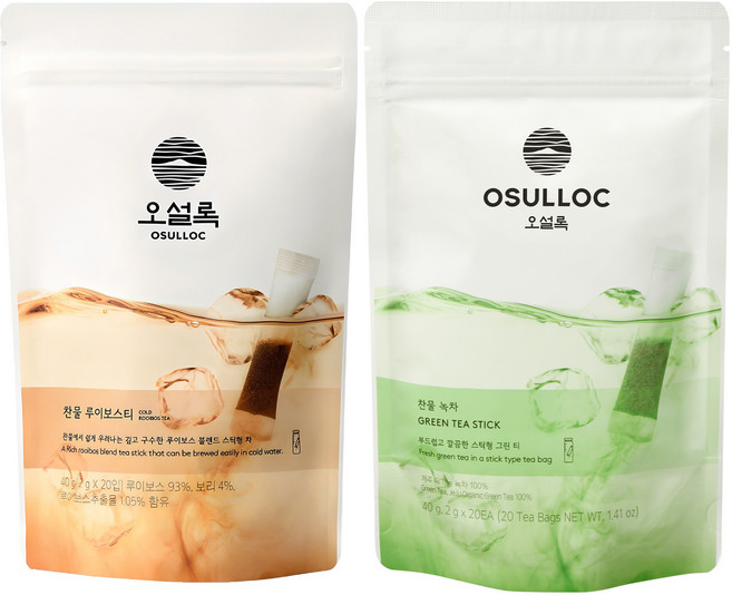 오설록 스틱형 티백 찬물녹차 20p + 찬물 루이보스티 20p, 1세트