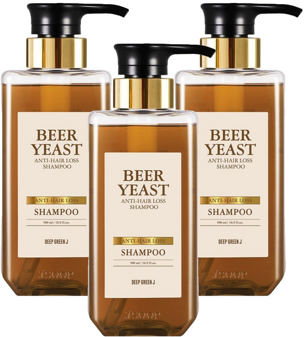 DeepGreenJ 啤酒酵母緩解掉髮症狀洗髮精, 3個, 500ml