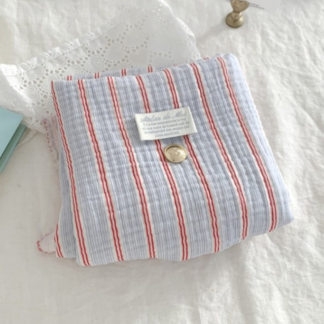 슈슈룸 3중 스트라이프 거즈 대폭 원단, 블루, 1개