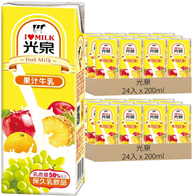 光泉 果汁牛乳, 200ml, 48入