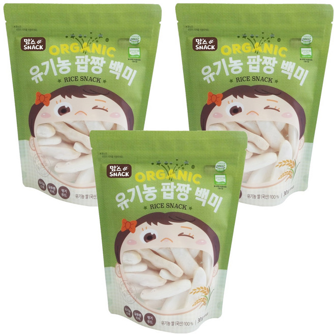 맘스스낵 유기농 팝짱 백미, 백미맛, 30g, 3개