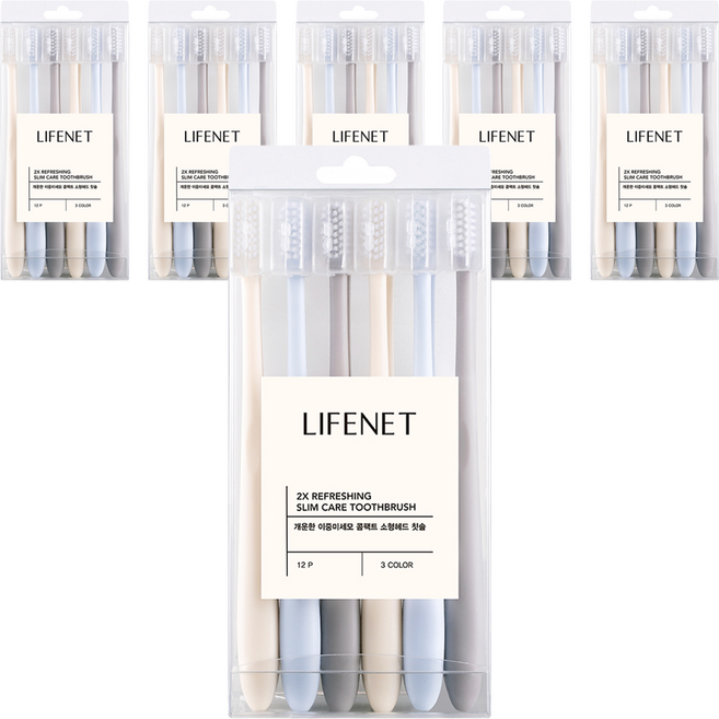 라이프넷 개운한 이중미세모 콤팩트 소형헤드 칫솔, 6세트