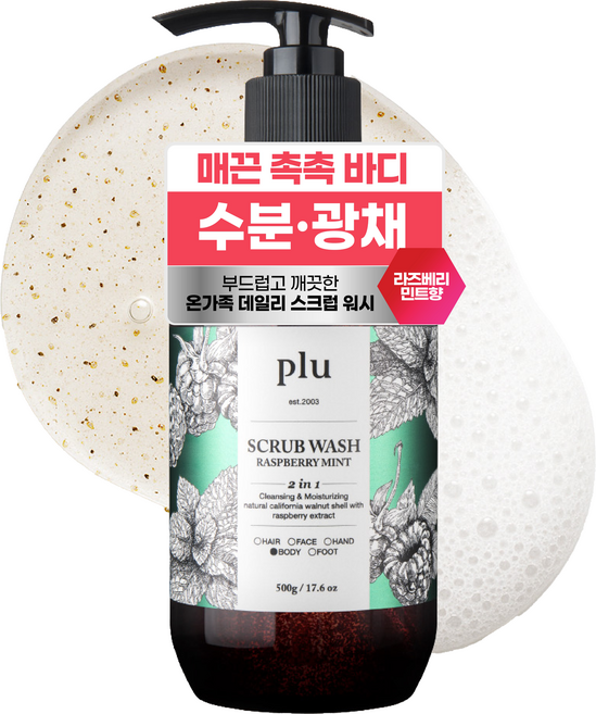 플루 데일리 바디스크럽 워시 라즈베리민트향, 300g, 1개