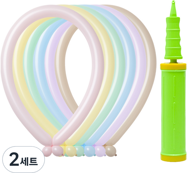 조이벌룬 260 파스텔 혼합 풍선 100p + 손펌프 세트, 라임그린(손펌프), 랜덤발송(풍선), 2세트