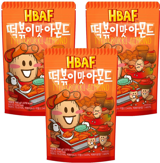 바프 떡볶이맛 아몬드, 190g, 3개