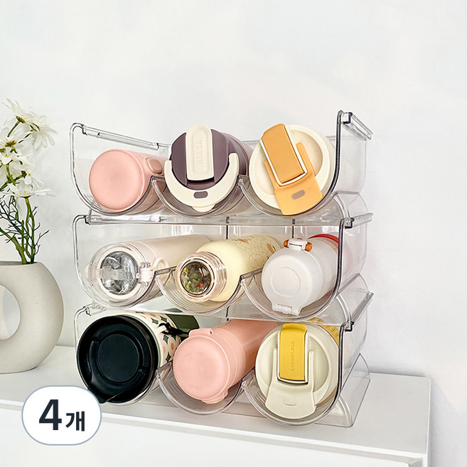 윈프라이스 텀블러 수납정리대 3구타입, 투명, 4개