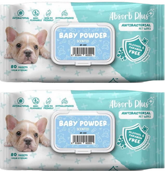 Absorb Plus 寵物抗菌濕紙巾, 80張, 2包