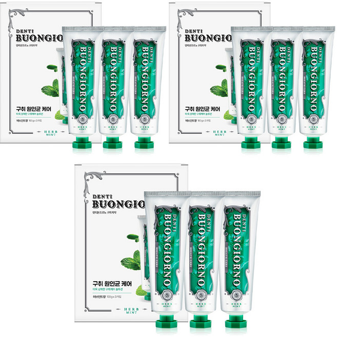 아토세이프 덴티 본조르노 민트향 구취케어 치약, 100g, 9개