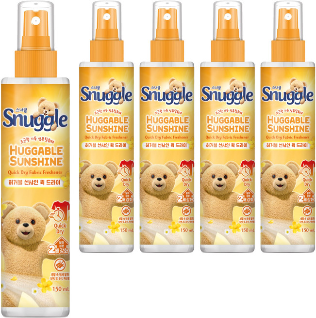 스너글 허거블 선샤인 퀵 드라이 섬유탈취제 본품, 150ml, 5개