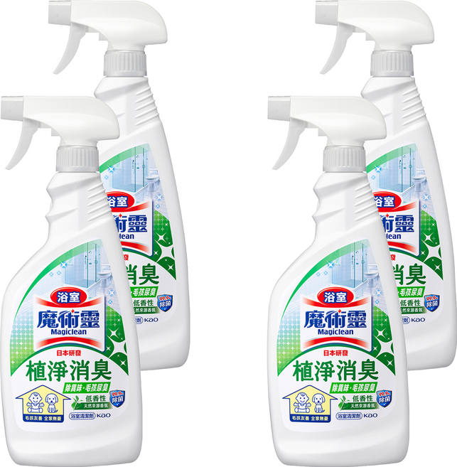 Kao 花王 Magiclean 魔術靈 台灣公司貨 浴室清潔劑 低香性 毛孩友善, 450ml, 4瓶