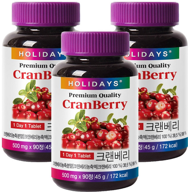 홀리데이즈 프리미엄 크랜베리 타블렛, 90정, 3개