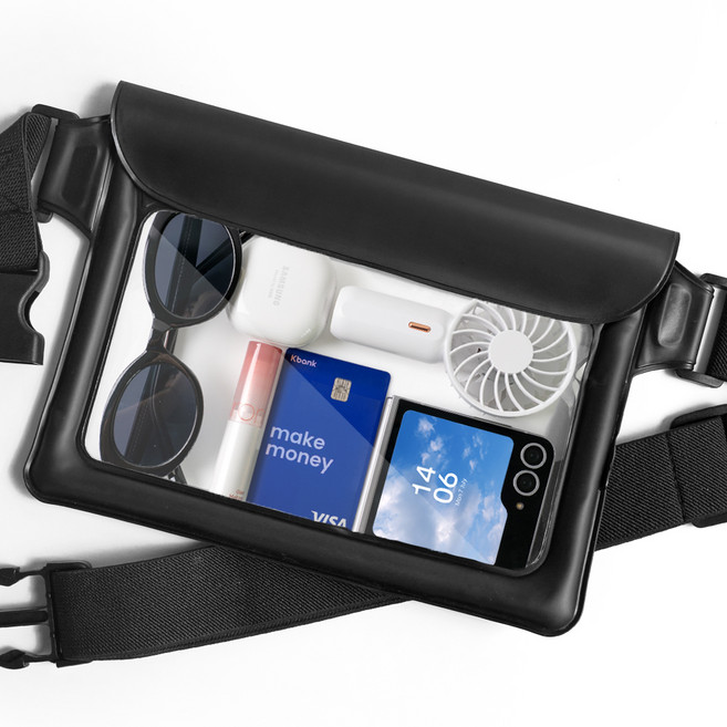 누아트 3중잠금 핸드폰 물놀이 방수팩 크로스 힙색, 블랙, 1개