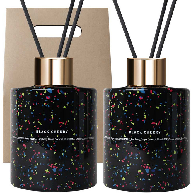 플렌느 마블 디퓨저 + 스틱 + 쇼핑백형 박스 세트, 블랙체리, 200ml, 2개