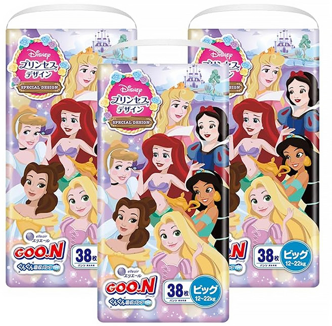 GOO.N 大王 日本境內版 迪士尼公主紙尿褲/尿布 12~22kg, XL, 114片