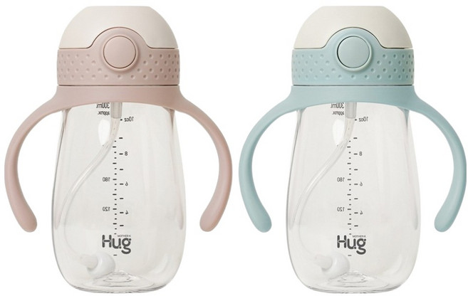 마더케이 허그 추 빨대컵 2p, 300ml, 1세트, 핑크베이지 + 민트