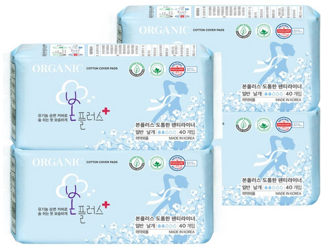 유기농본 플러스 도톰한 생리대 팬티라이너, 40개입, 4개, 일반