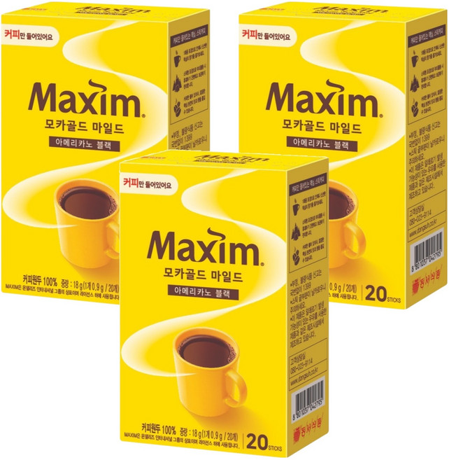맥심 모카골드 마일드 아메리카노 블랙, 900mg, 20개입, 3개