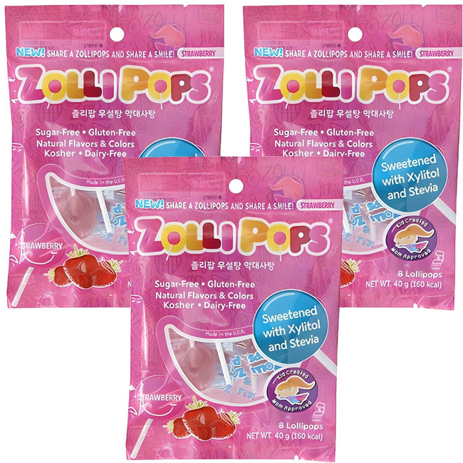 졸리팝 무설탕 막대사탕 딸기맛, 40g, 3개