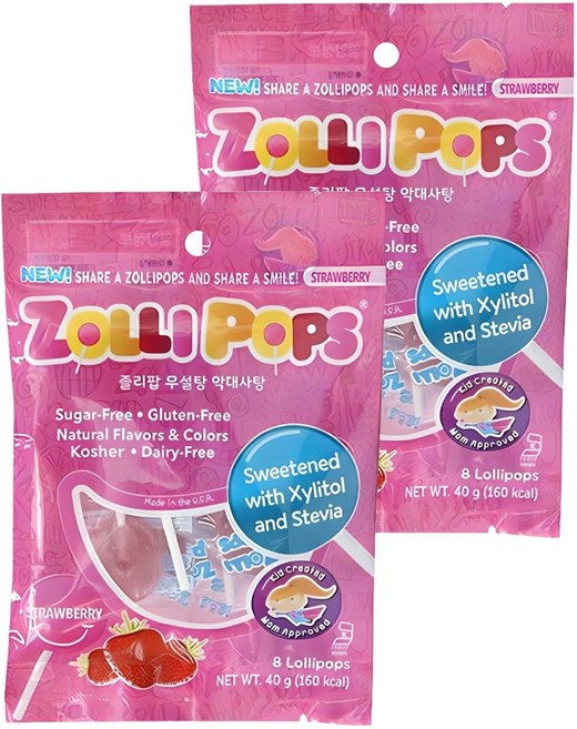 졸리팝 무설탕 막대사탕 딸기, 40g, 2개