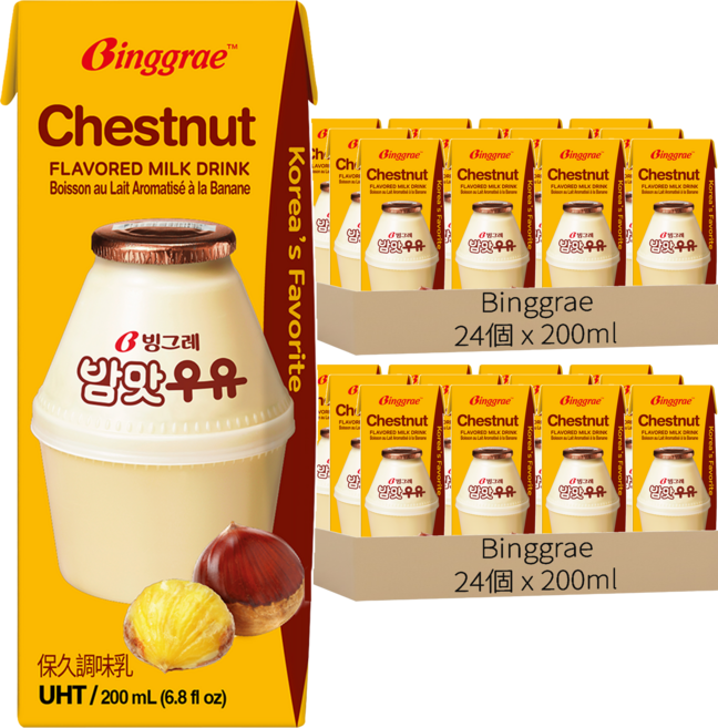 Binggrae 栗子牛奶 保久調味乳, 200ml, 48個