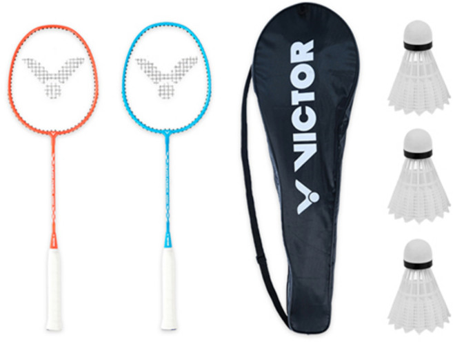 VICTOR 勝利體育 羽球拍 AURA POWER 1200 2支 + 球袋 + 羽球3顆 套組, 1套