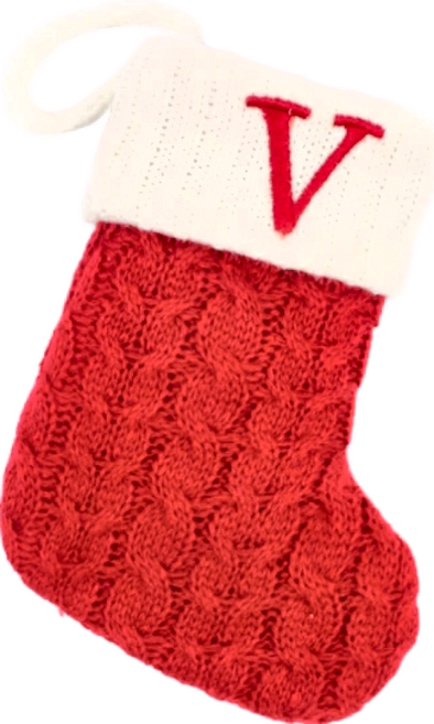 聖誕紅刺繡字母聖誕襪, 字母V 聖誕紅, 1個