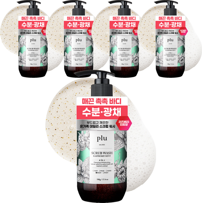 플루 데일리 바디스크럽 워시 라즈베리민트향, 300g, 5개