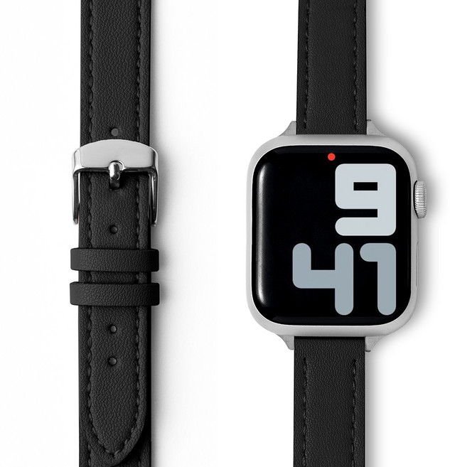 누아트 애플워치 호환 스트랩 싱글 투어 슬림 레더 브레이슬릿, 블랙, 1개